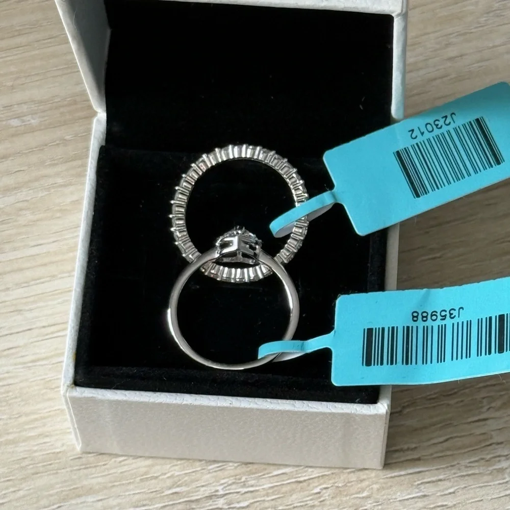 Elegant Sterling Silver 925 Moissanite Heart stone Ring and Eternity Band set.